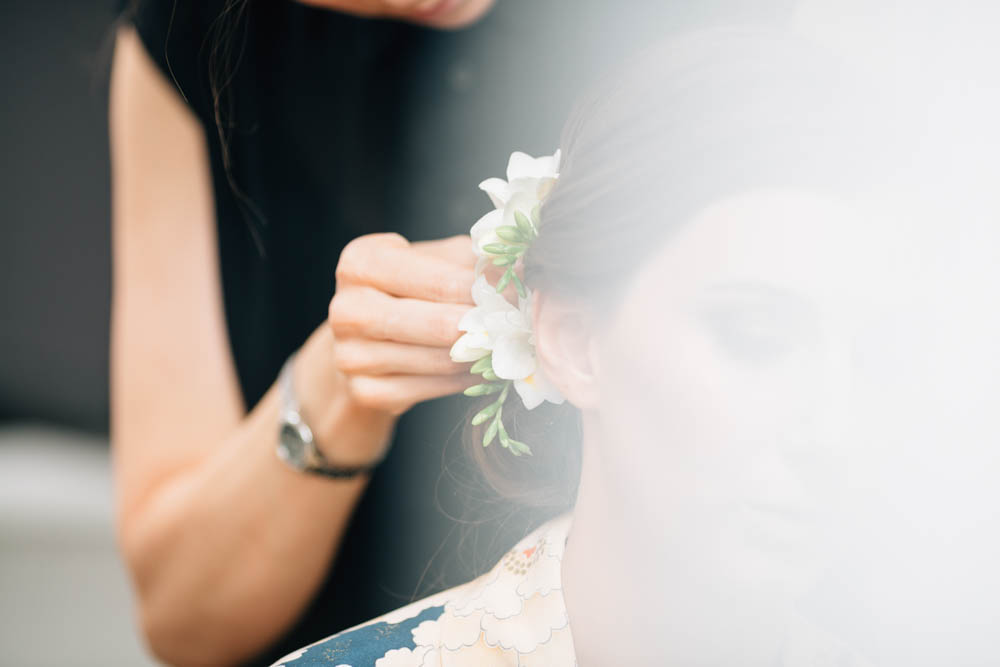 bride's head flowers
